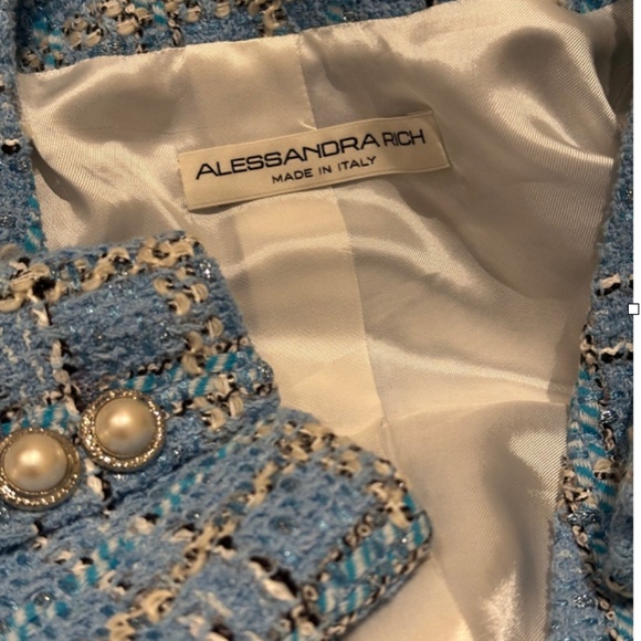 ALESSANDRA RICH light blue Checked Tweed Cropped Jacket size 0 *LIKE NEW - Picture 5 of 16